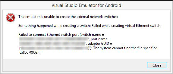Visual Studio Emulator for Android An internal virtual network switch