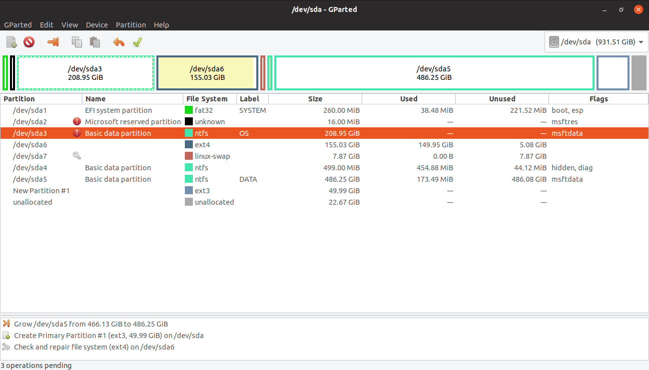 partitioning gparted doesn't detect there's unallocated space Ask