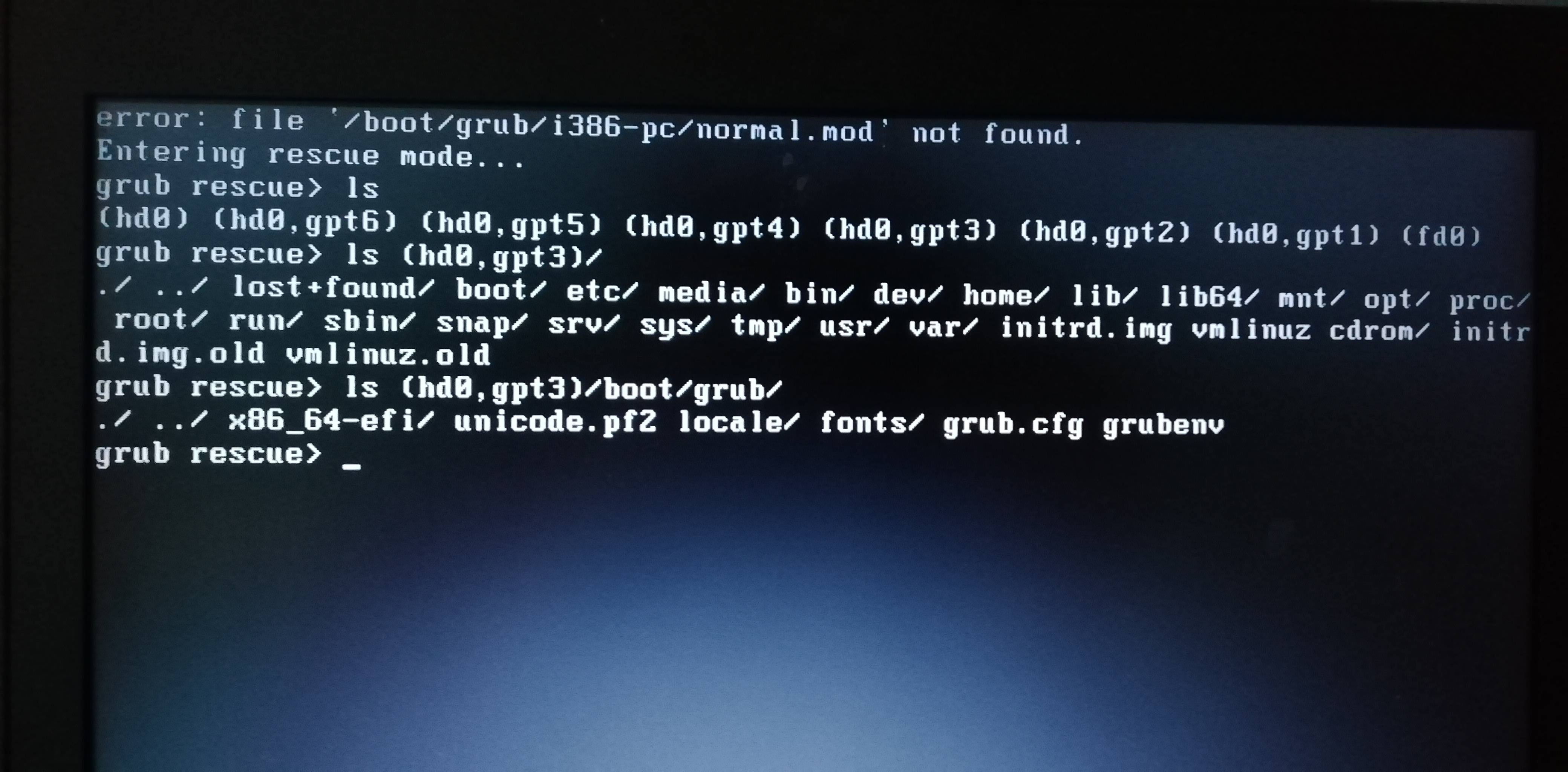 grub2 What is the reason for '' error file '/boot/grub/i386pc/normal