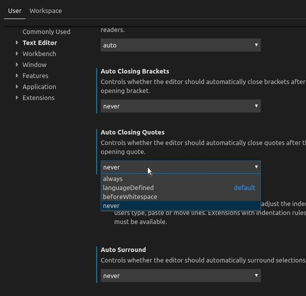 vscode settings Visual Studio Code Disable quote