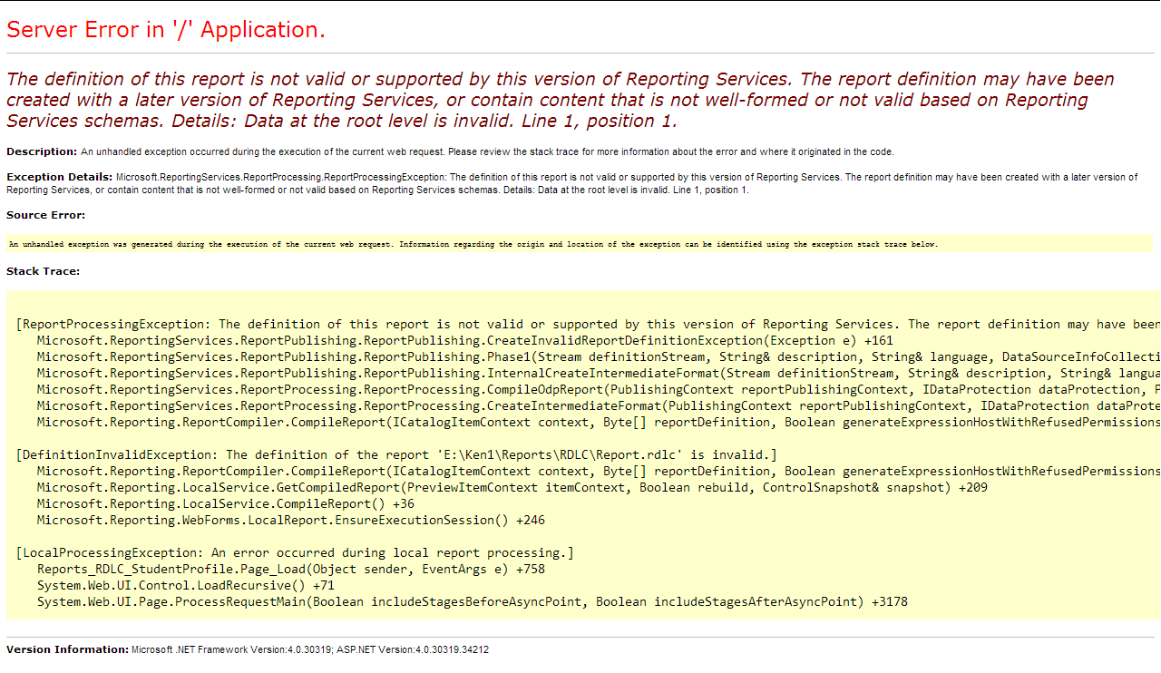 The definition of this report is not valid or