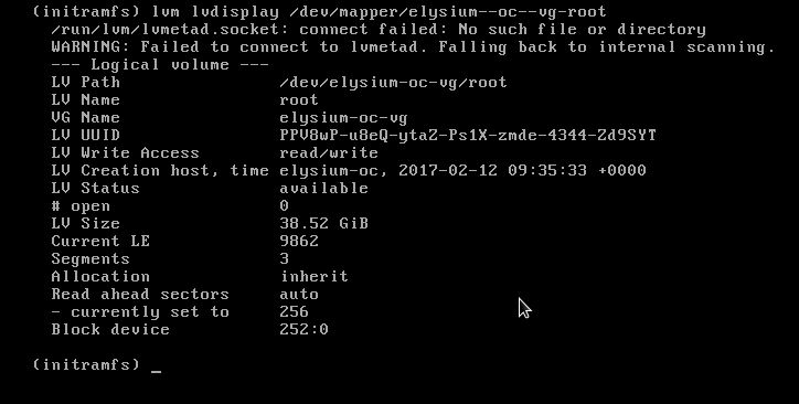 warning / dev / centos / root l'échange centosroot n'existe pas