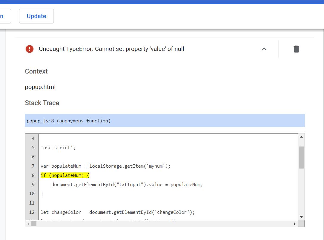 javascript Cannot check if a local variable is null in Chrome