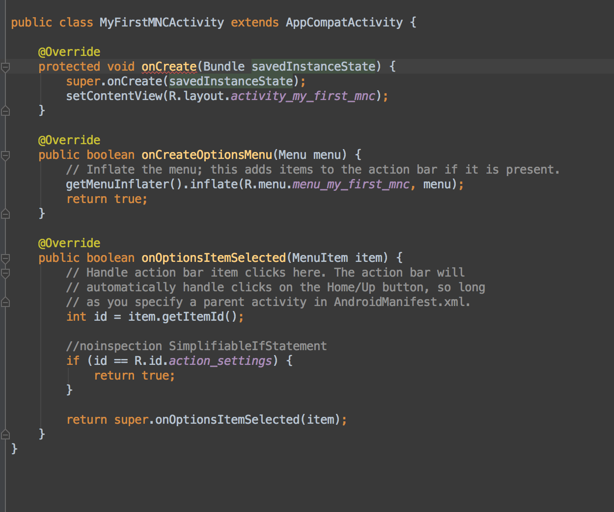 android I extended and onCreate showing Red