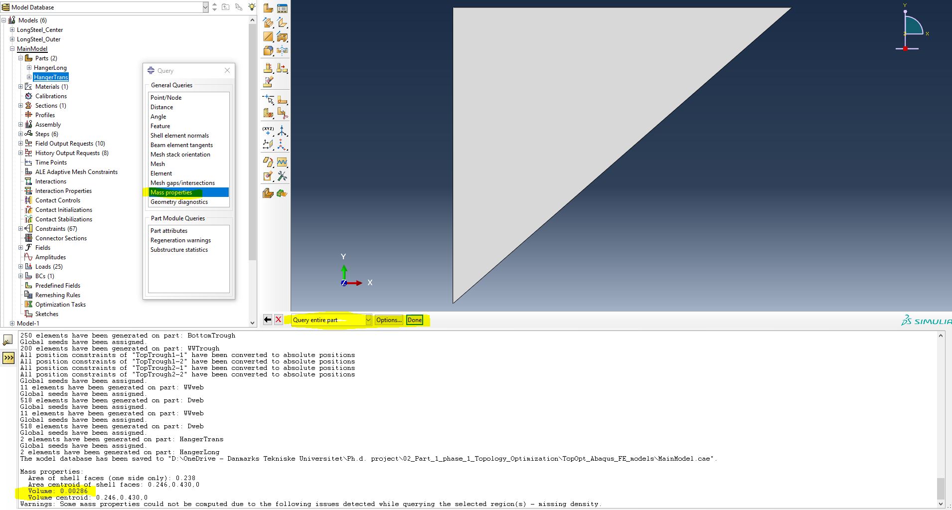 Problem getting volume of assembly in Abaqus by python script Stack