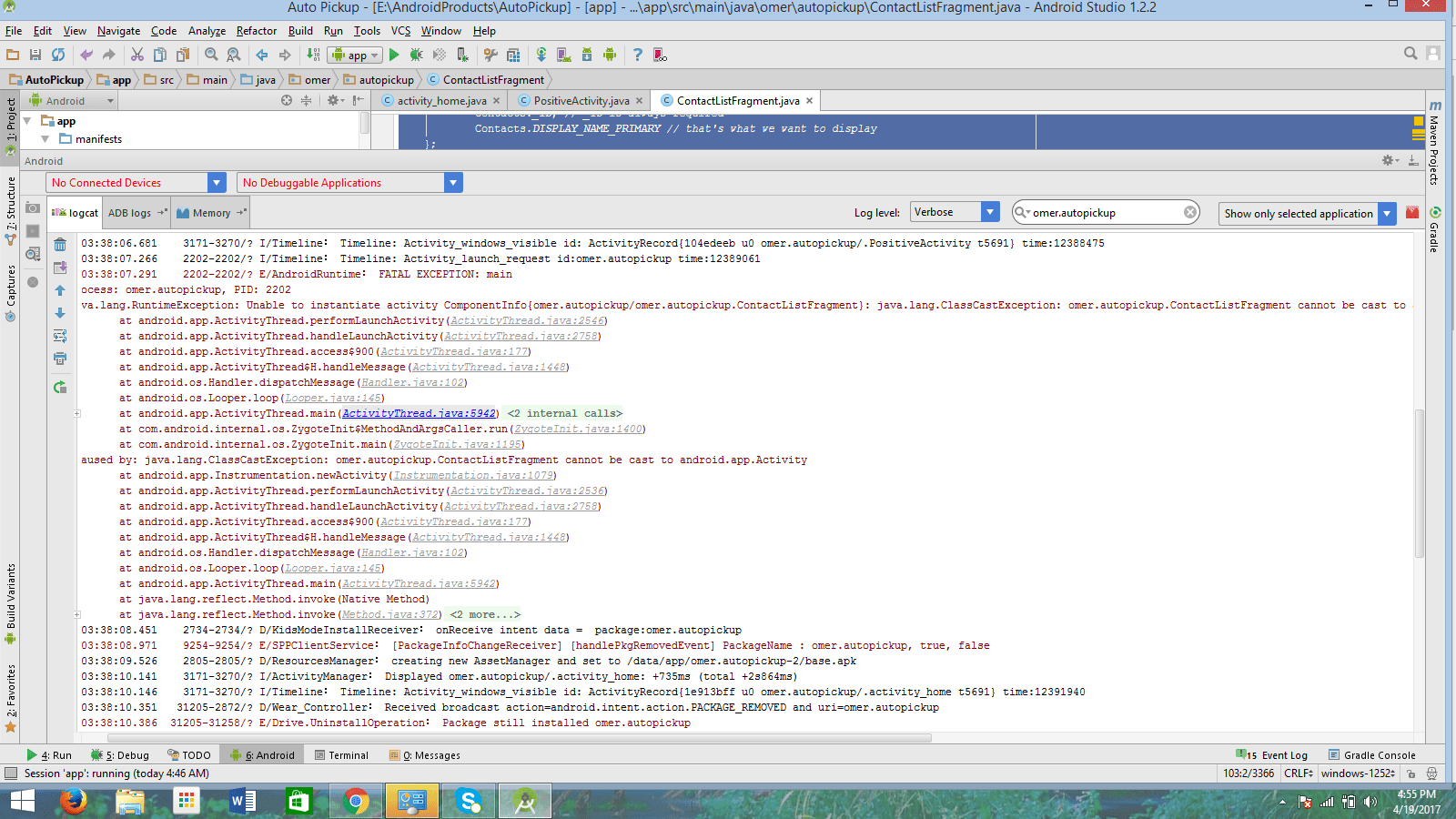 java ClassCastException (Fragment cannot be cast to android.app