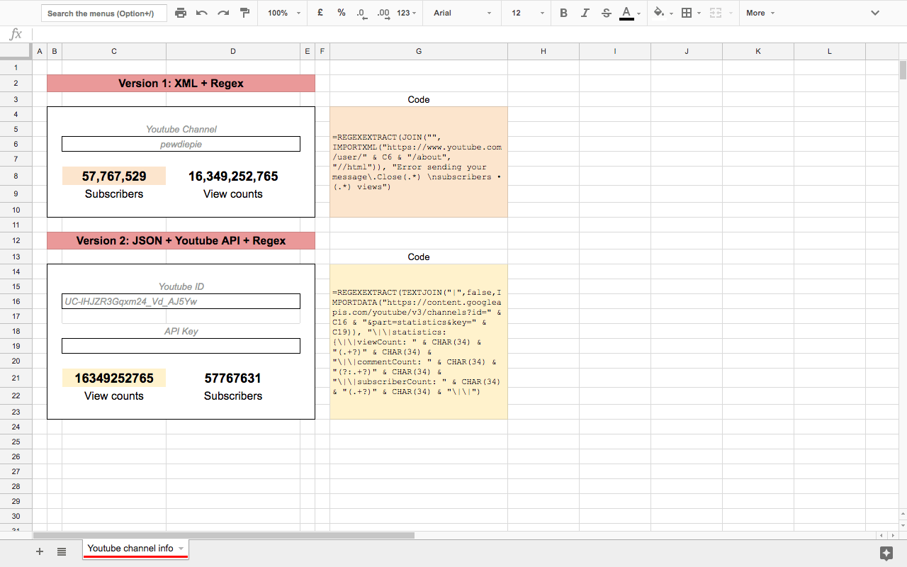 html Get Youtube channel info in Google spreadsheet Stack Overflow
