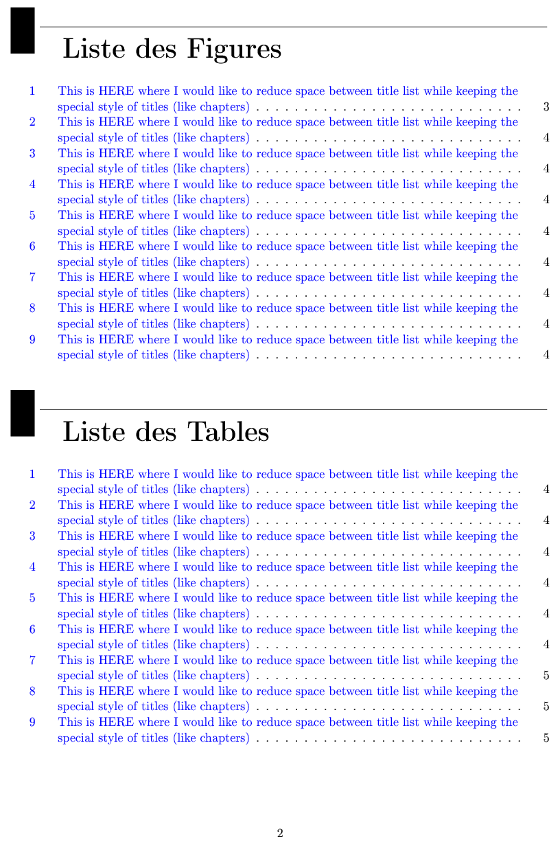 titlesec Make decrease the space between title of list of figures and