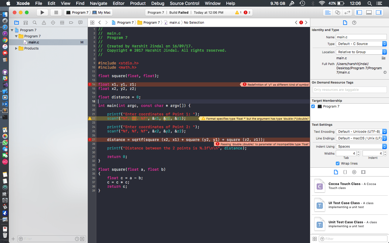 Unable to use 'y1' as a float variable in C Stack Overflow