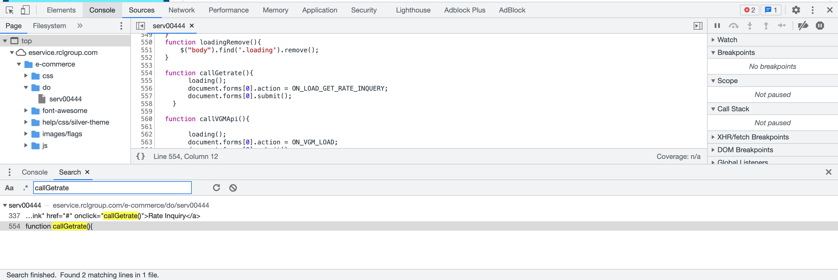 javascript I don't know how to access Rate Inquiry tab of RCLGROUP