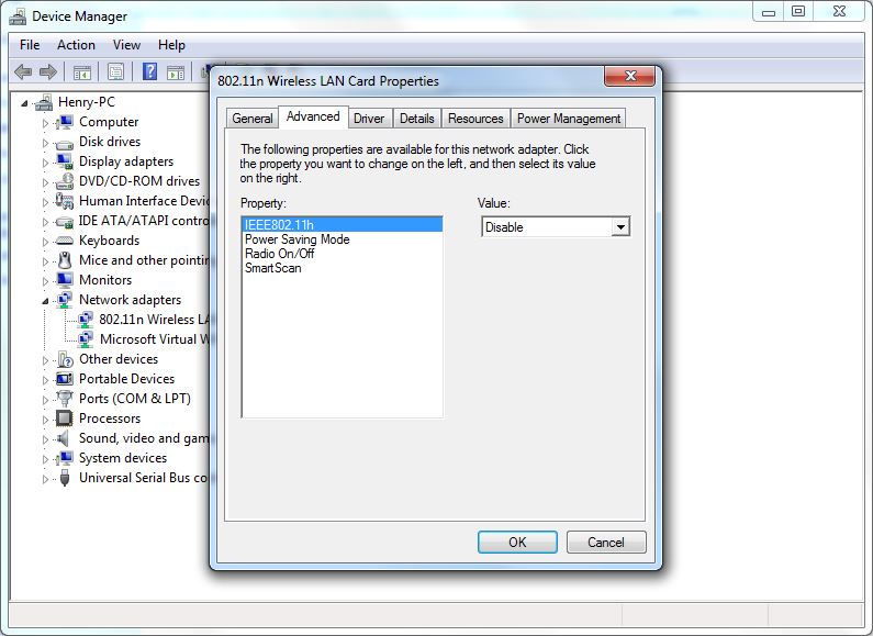 networking What do these advanced wireless LAN card properties