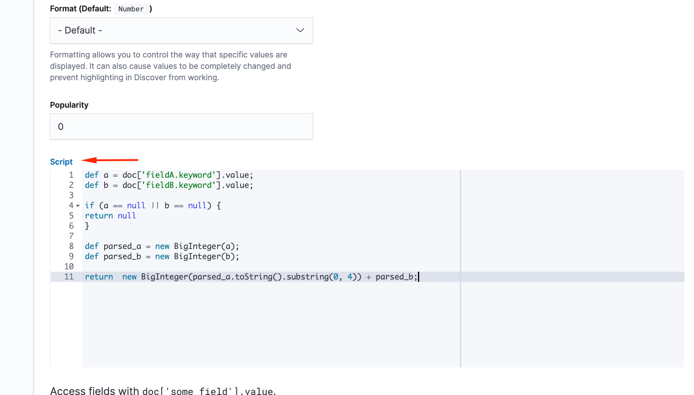 elasticsearch How can I script a field in Kibana that matches first 4