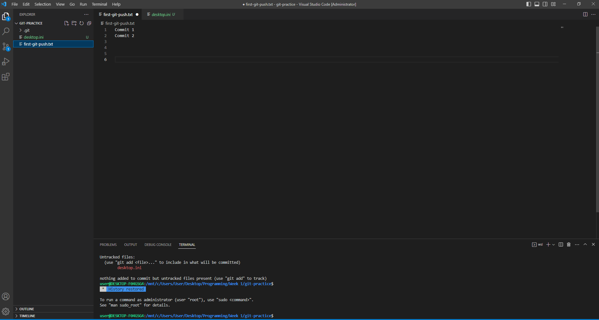 my git is not tracking changes made to previously committed files in VS