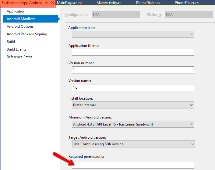 c Unable to find permissions in the Required Permissions dropdown in