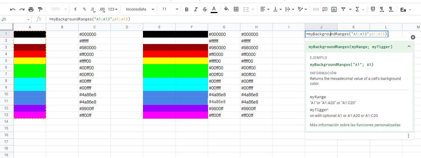 Google SpreadSheets get cell color Stack Overflow