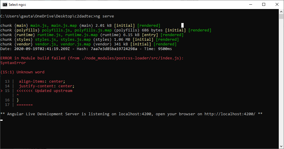 ERROR in Module build failed (from ./node_modules/postcssloader/src
