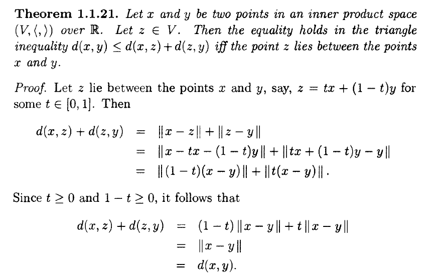 general topology Converse part of triangular inequality hold equality when third point lies in