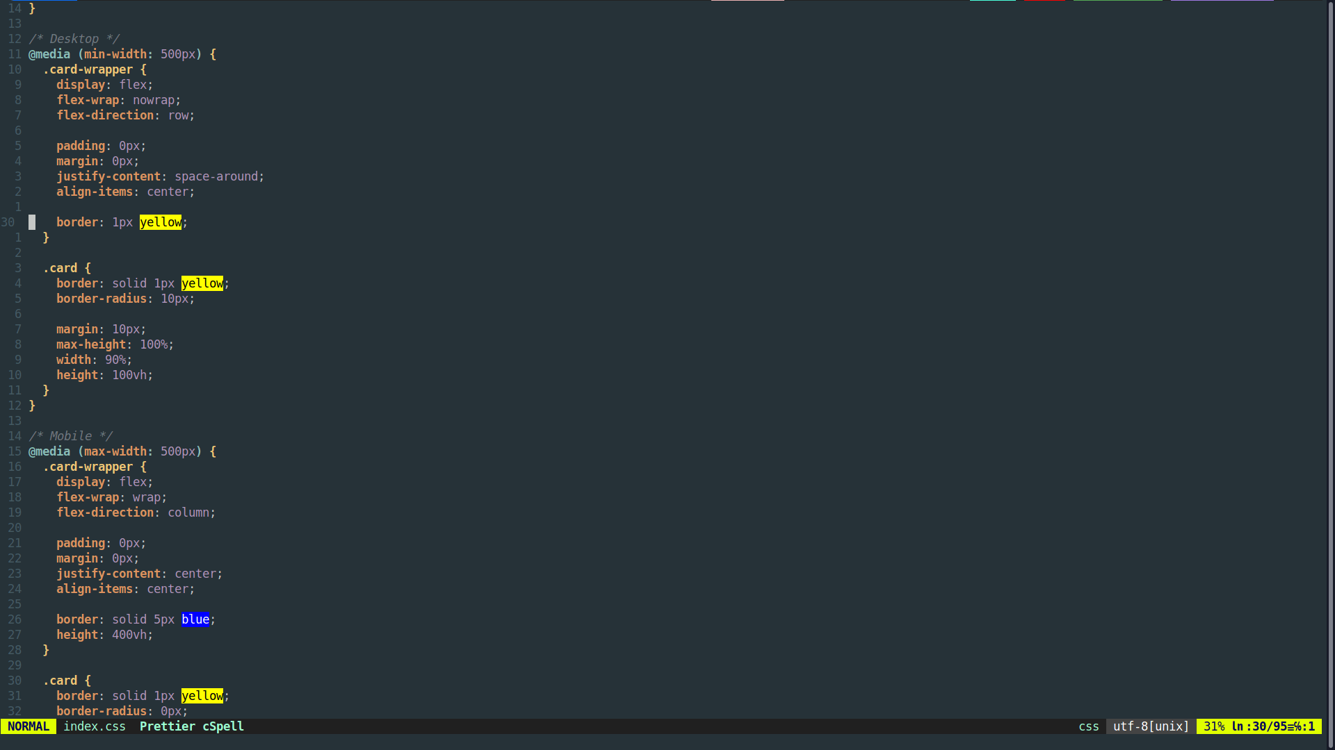 terminal CSS file in vim buffer gets flooded with text on save when