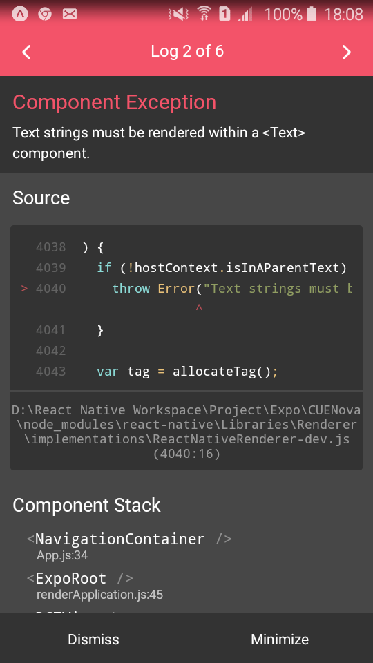 javascript React Native Component Exception Stack Overflow