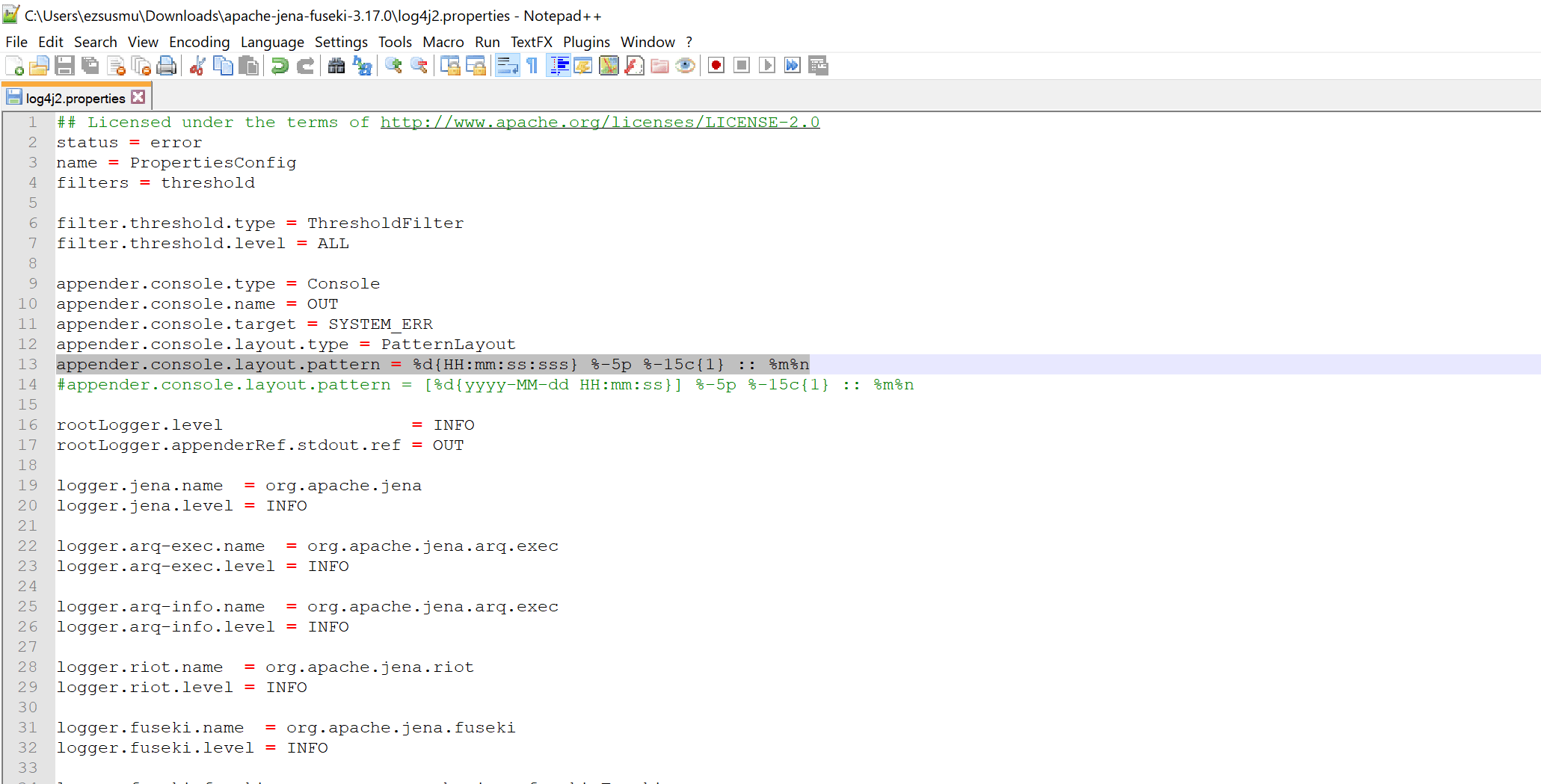 Cannot configure log42j using Fuseki Stack Overflow
