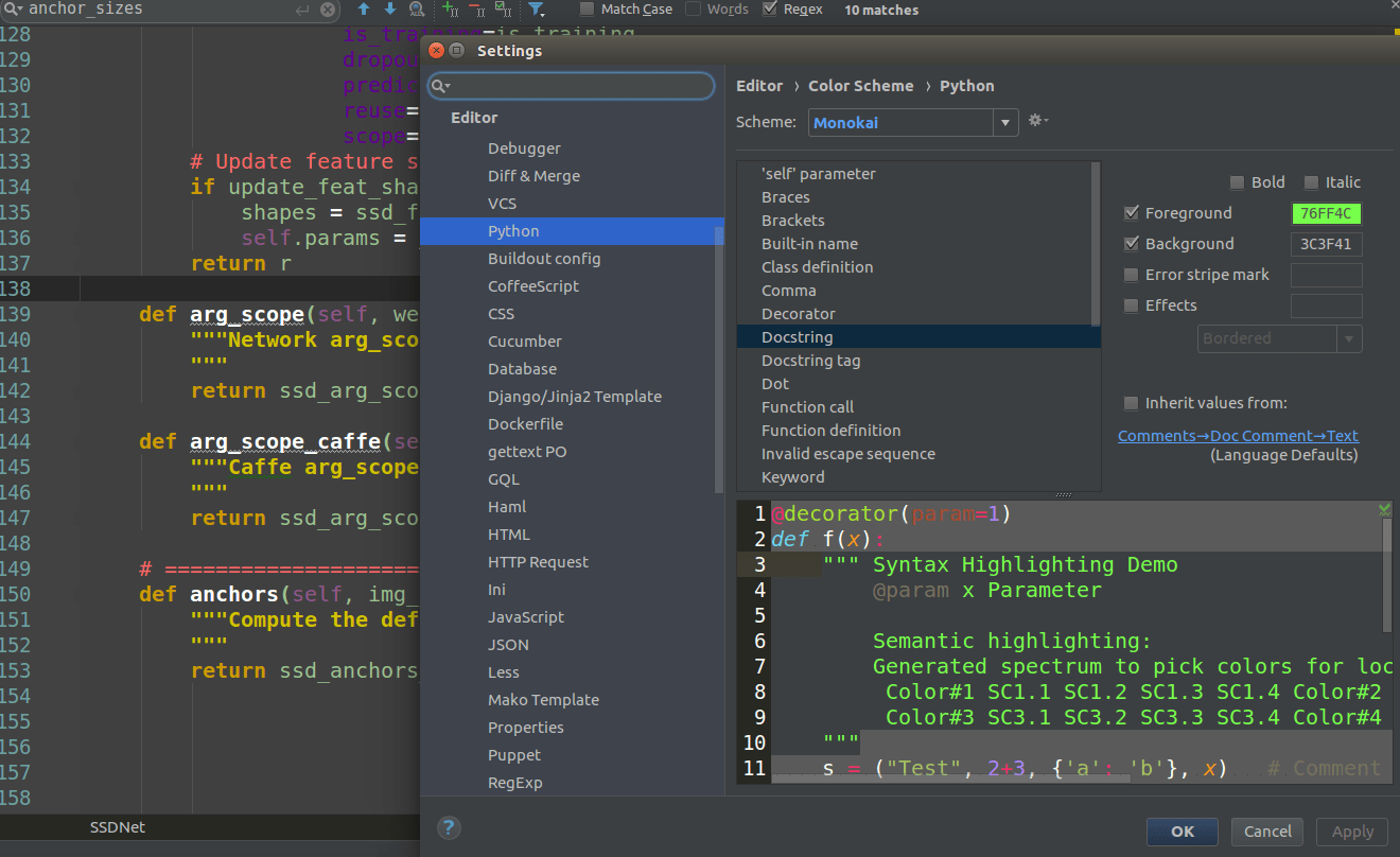 How to change pycharm python docstring color Stack Overflow