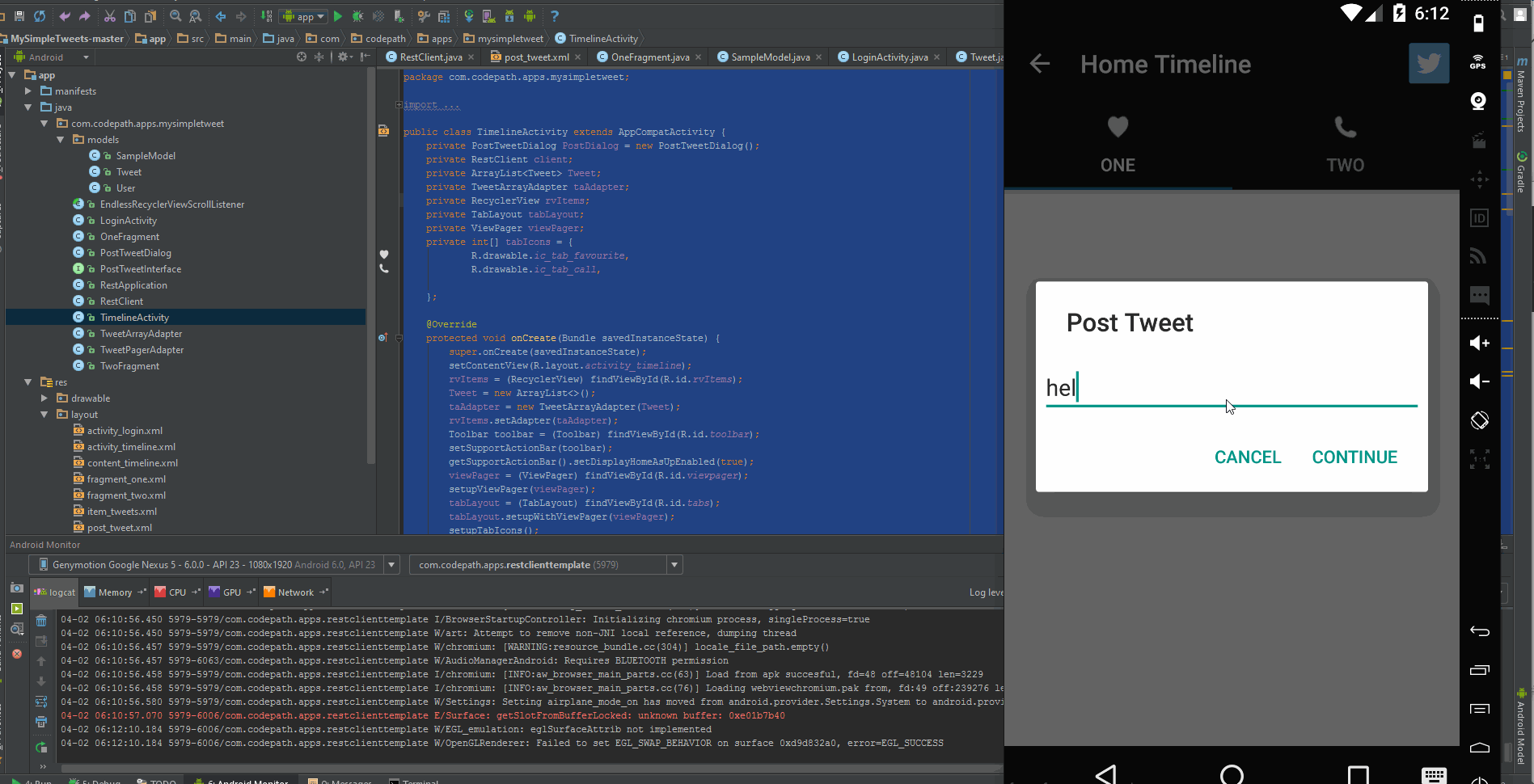 java postTweet method return nulls Stack Overflow