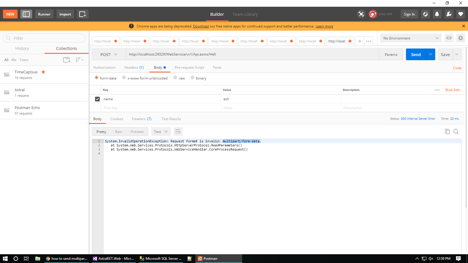 how to send multipart/formdata in web services that c