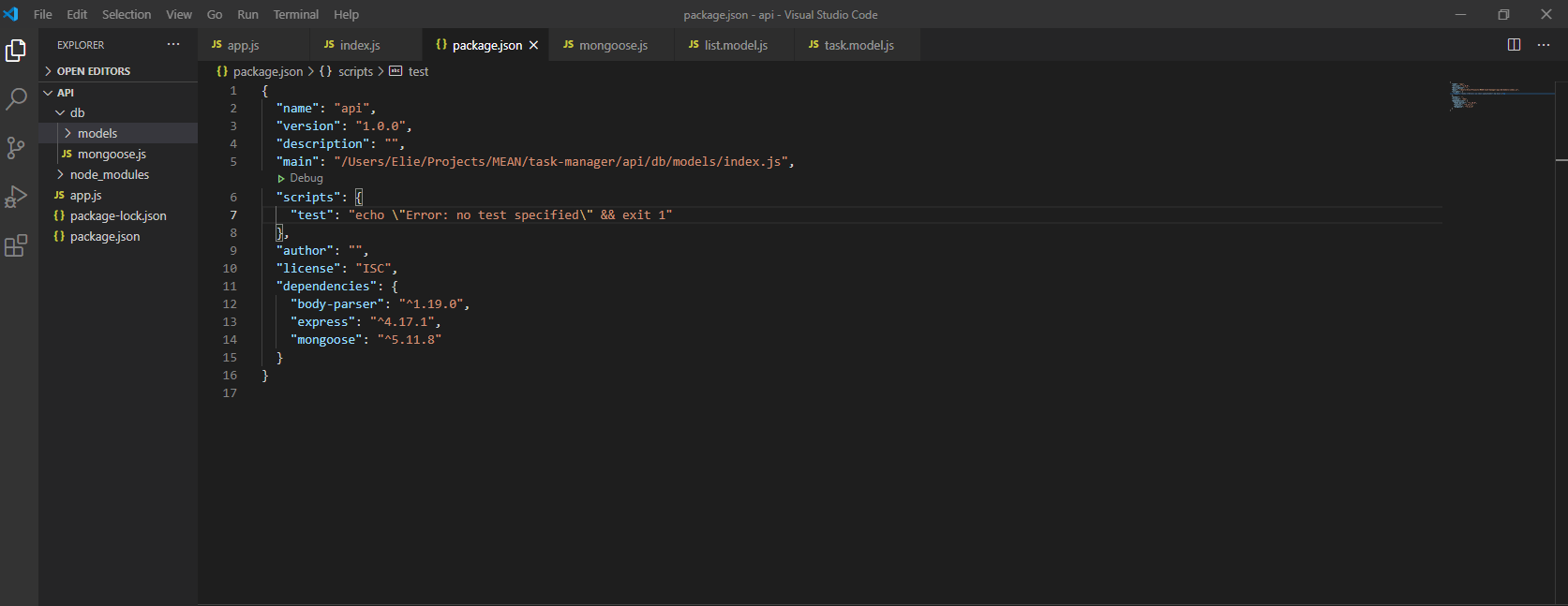 node.js Error Cannot find module 'C\Users\Elie\Projects\MEAN\task