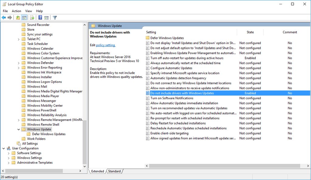 How do I stop Windows 10 from updating my graphics driver? Super User