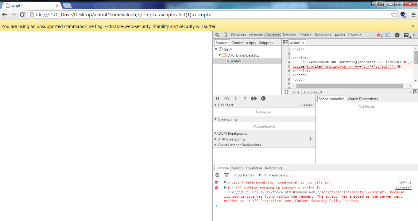 Cannot turn off XSS filter in Chrome Information Security Stack Exchange