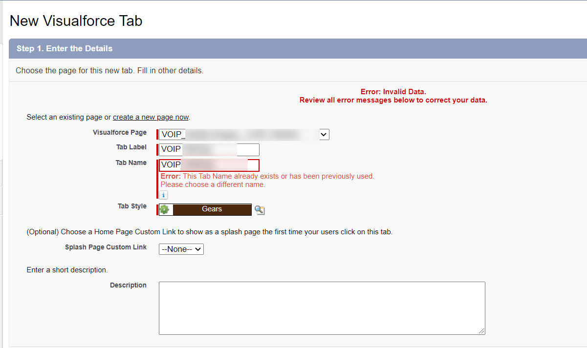 visualforce Tab Name already exists or has been previously used Salesforce Stack Exchange