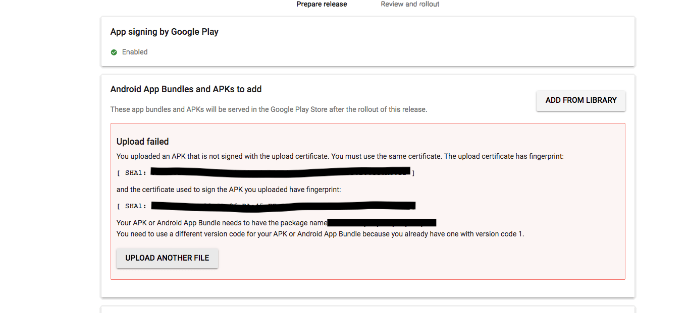 android How to resolve an error uploaded apk is not signed with the