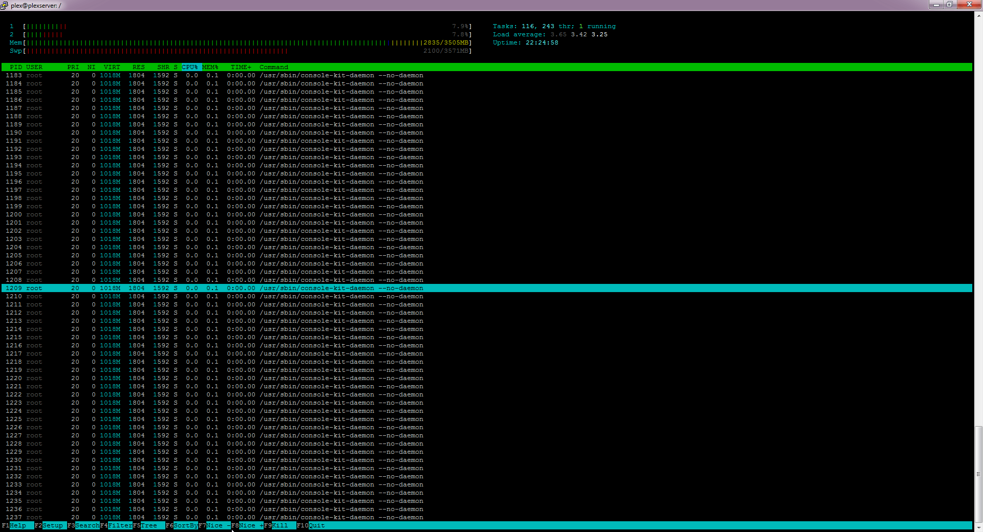 20、30、40以上の非常に奇妙な奇妙な結果を持つ重複アプリケーションを示すhtop、画面のグラブを参照