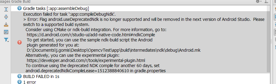 opencv android.useDeprecatedNdk=true is no longer supported Stack