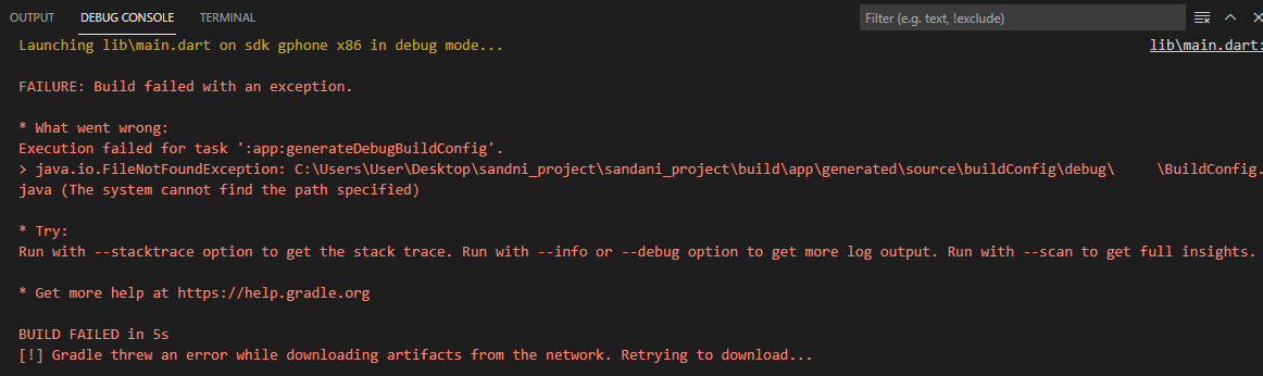 android Execution failed for task ',appgenerateDebugBuildConfig
