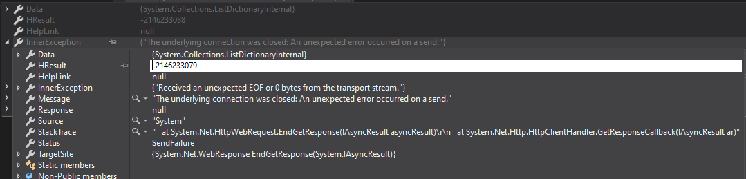 c Received an unexpected EOF or 0 bytes from the transport stream
