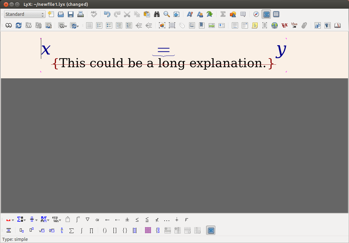 How Can I Add An Explanation Under Equal Sign In Lyx Tex Latex Stack Exchange