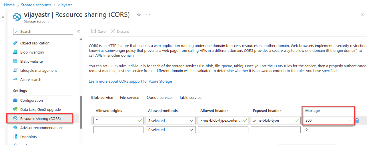 How to reset CORS Max Age in Azure blob storage Stack Overflow