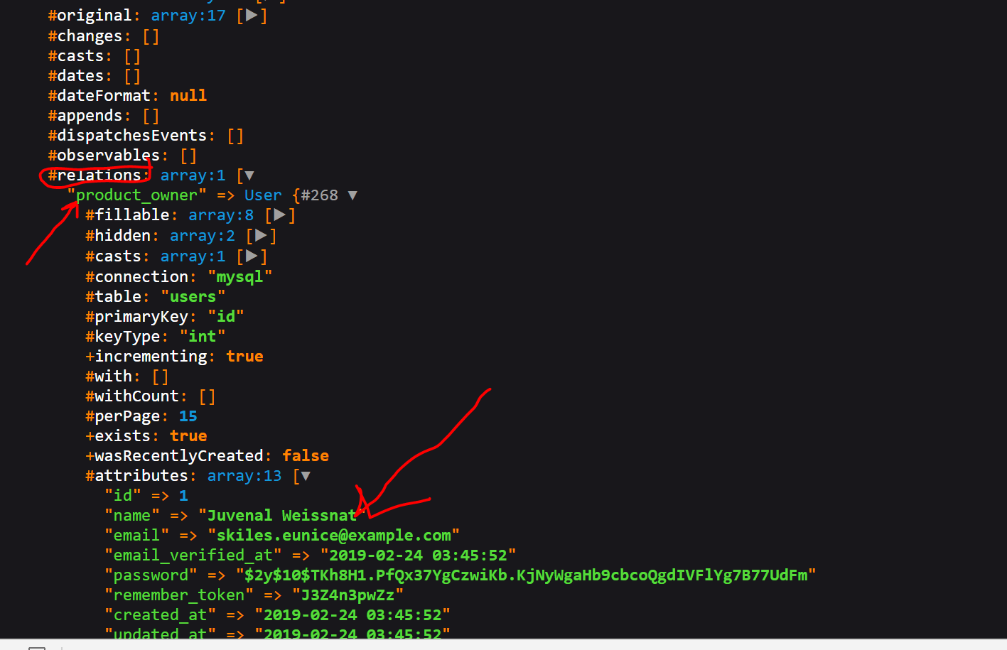 Laravel Laravel retrieving attribute from within a model
