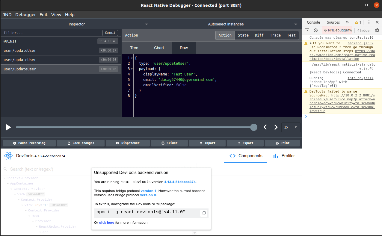 reactjs React Native Redux state not getting updated by