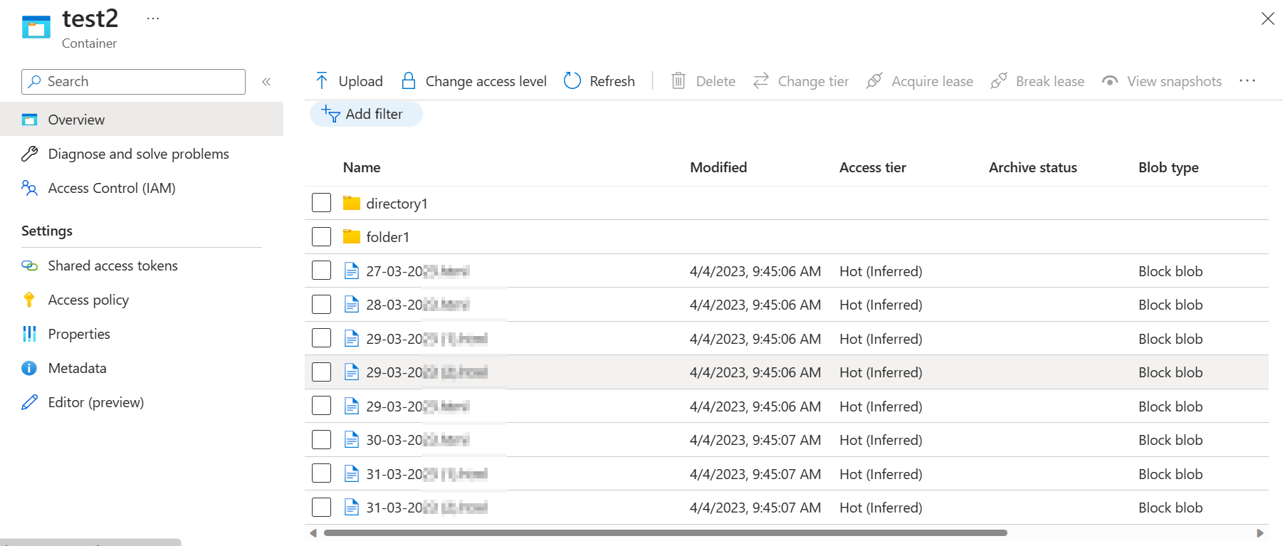 How to list all the blob files that don't belong to any subfolders in