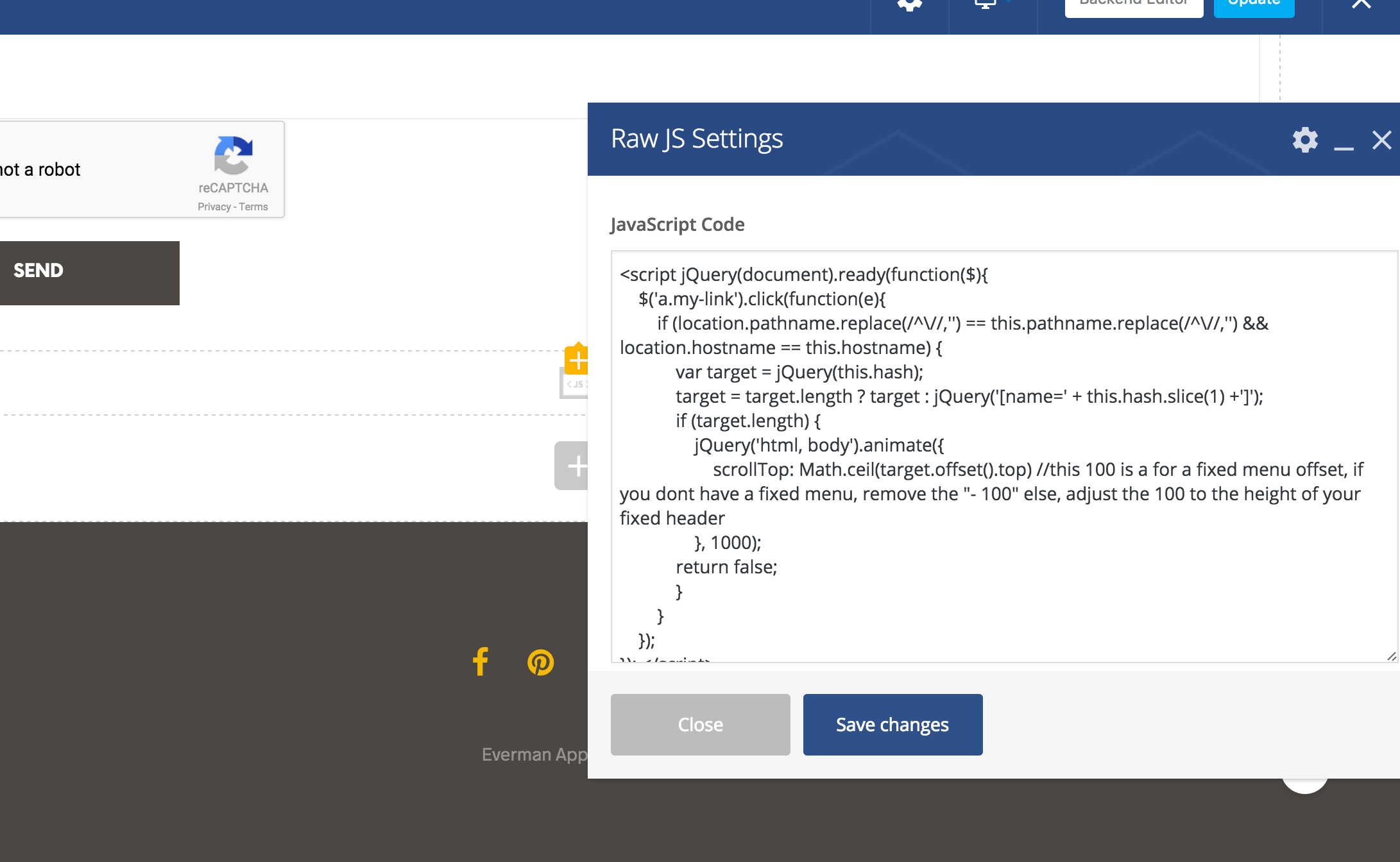 Smooth anchor scrolling with Wordpress Visual Composer onclick javascript action button feature