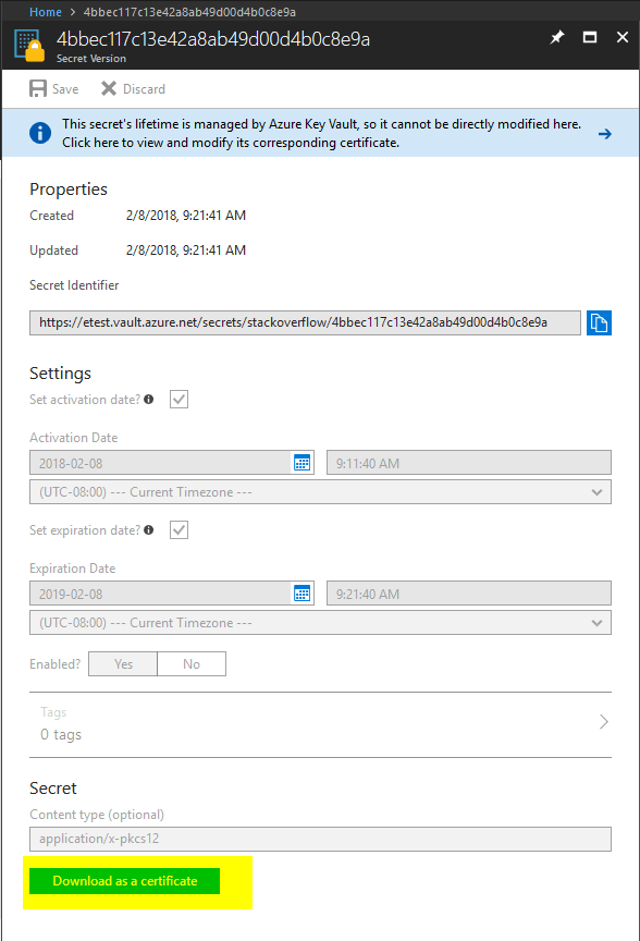 azure Cannot add Admin Client key to Service Fabric cluster Stack