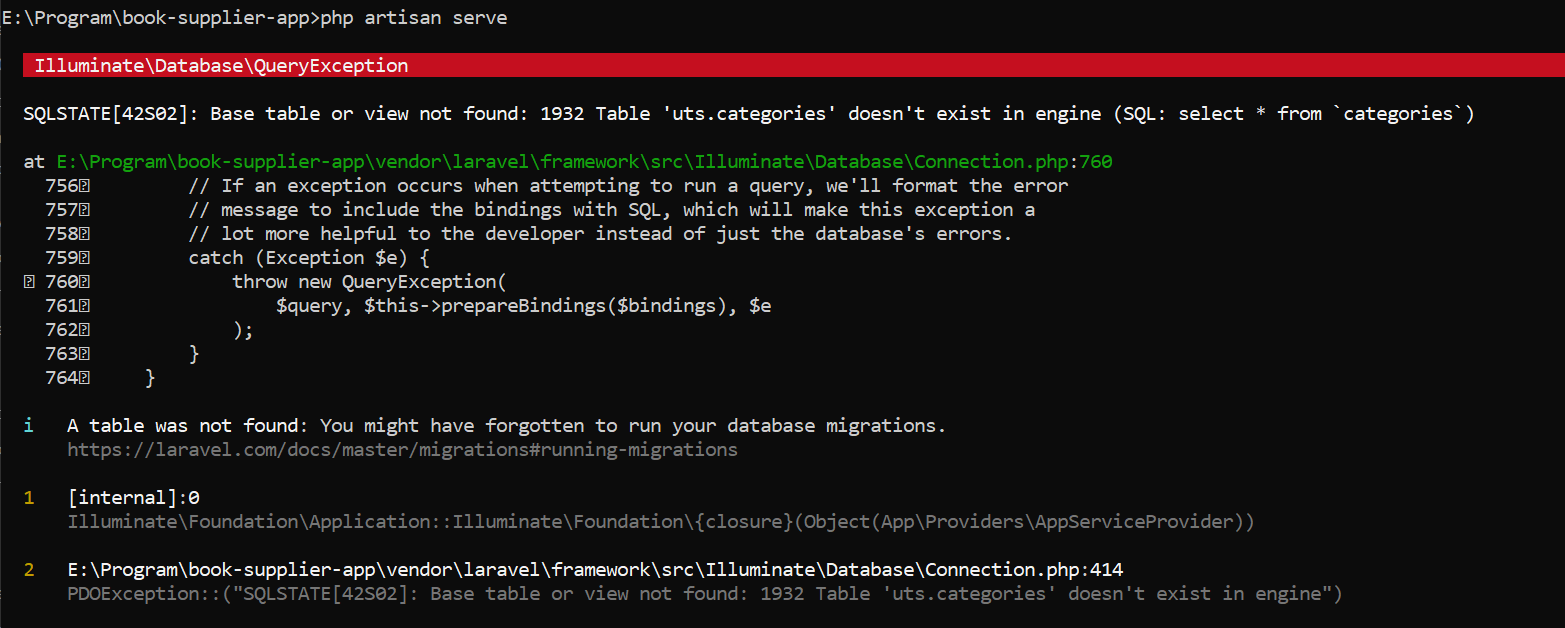 php - Base table or view not found: 1932 Table doesn't exist in engine