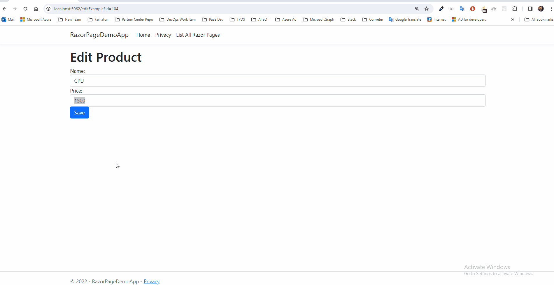 core Redirecting to Edit Page in Razor Pages CRUD Operation