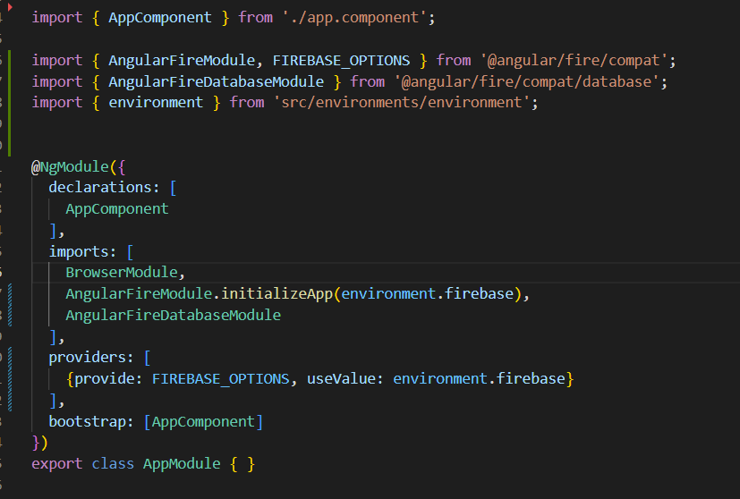 angular AngularFireModule.initialize causing NG0203 error Stack