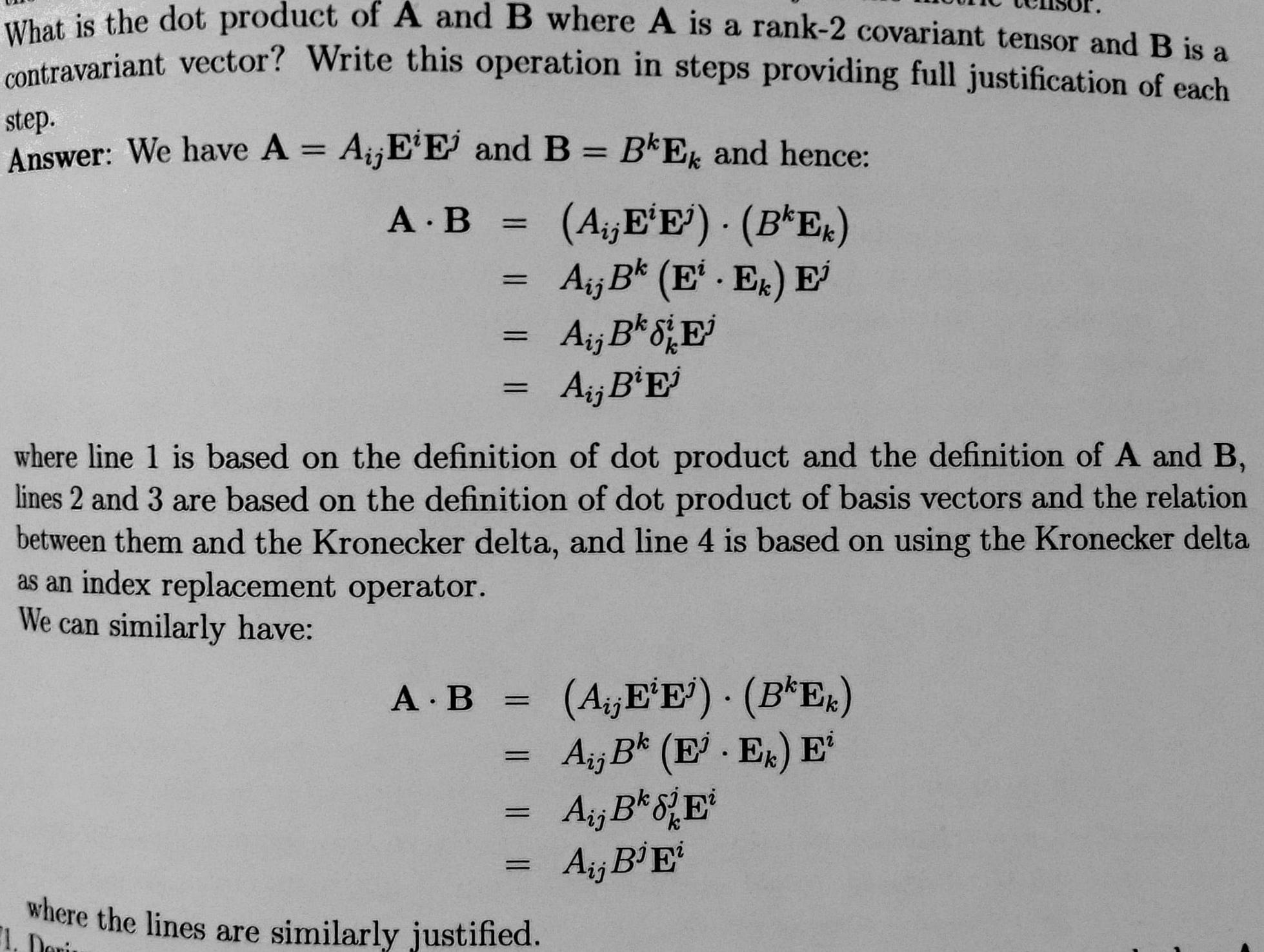 tensors Is it true that A_{ij} B^i \mathbf{E}^j = A_{pq} B^q \mathbf