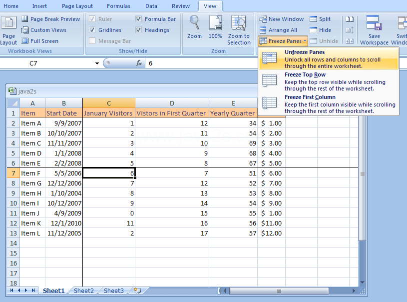 microsoft excel 2010 How to show the top row while I'm in row number