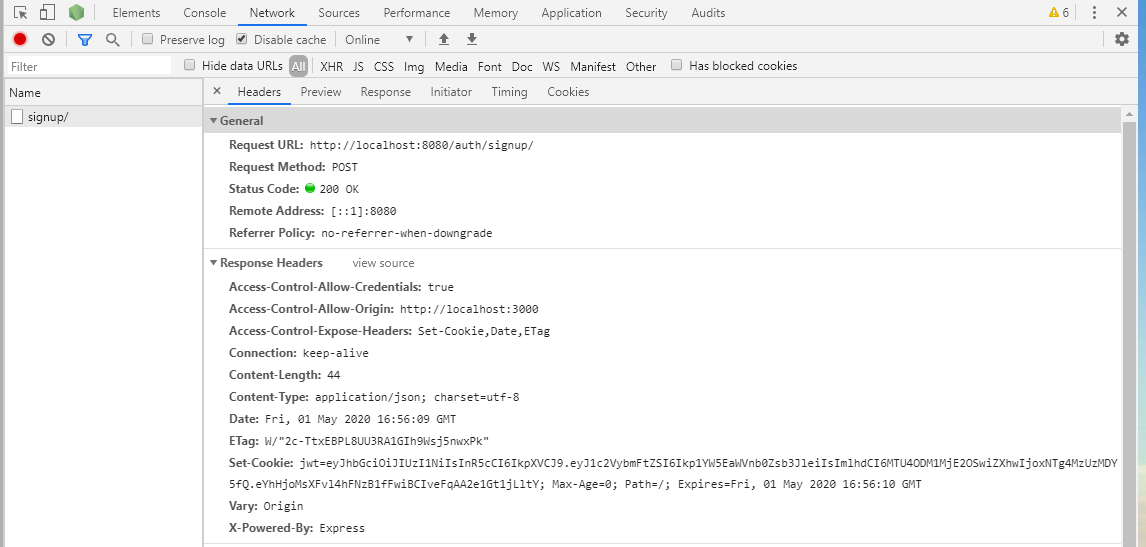 node.js Cookie in SetCookie header not being set Stack Overflow