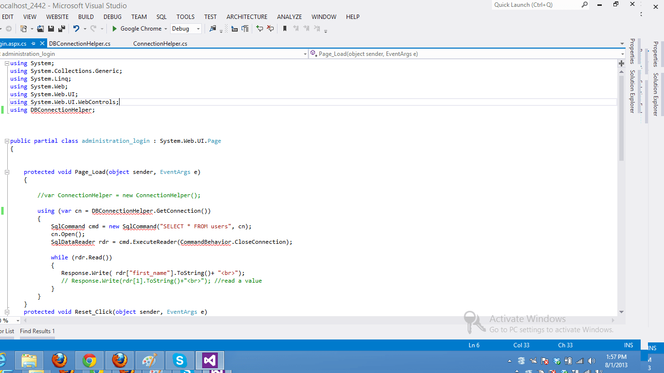 c 'Error 32 The type or namespace name 'ConnectionHelper' could not